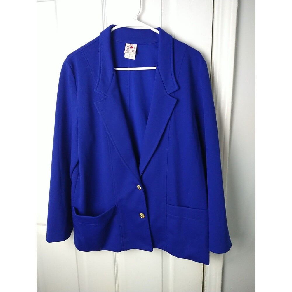 Graff Petites 14P Woman Blue Blazer Two Gold Button Close Pockets